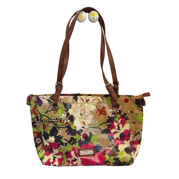 Sakroots Floral Large Satchel Bag Double Handles Gold Interior Top Zip Flowers - Picture 1 of 7